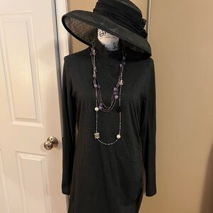 New THEORY Ruched Mockneck Turtleneck Charcoal Modal L